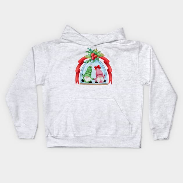 Happy Christmas Gnomes In A Snowglobe Kids Hoodie by Archie & Ainslie